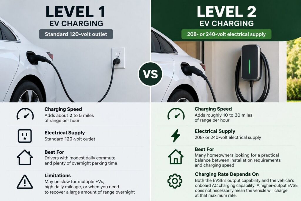 Level 1 vs. Level 2 EV charging