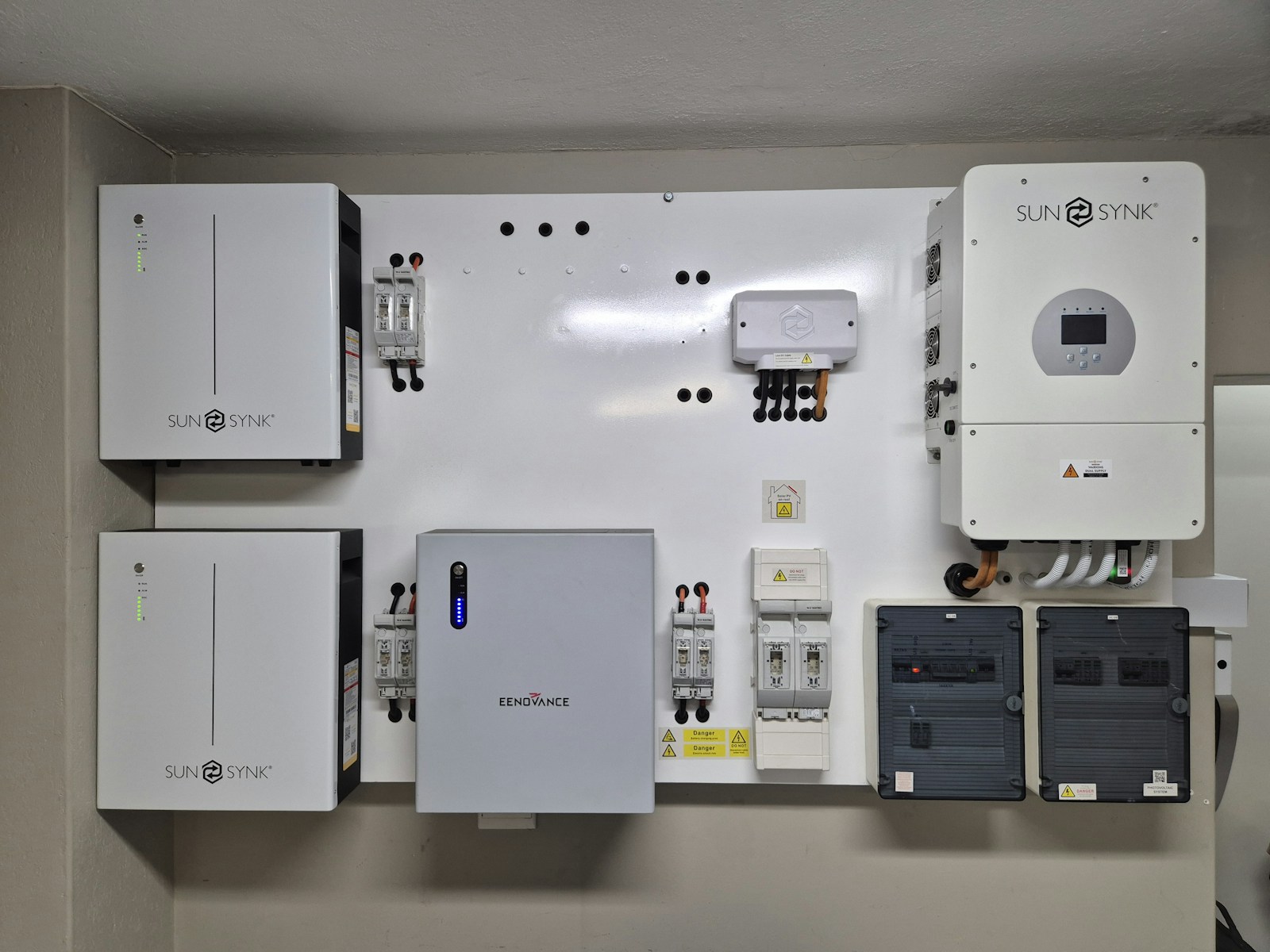 Wall-mounted solar power and energy storage system.