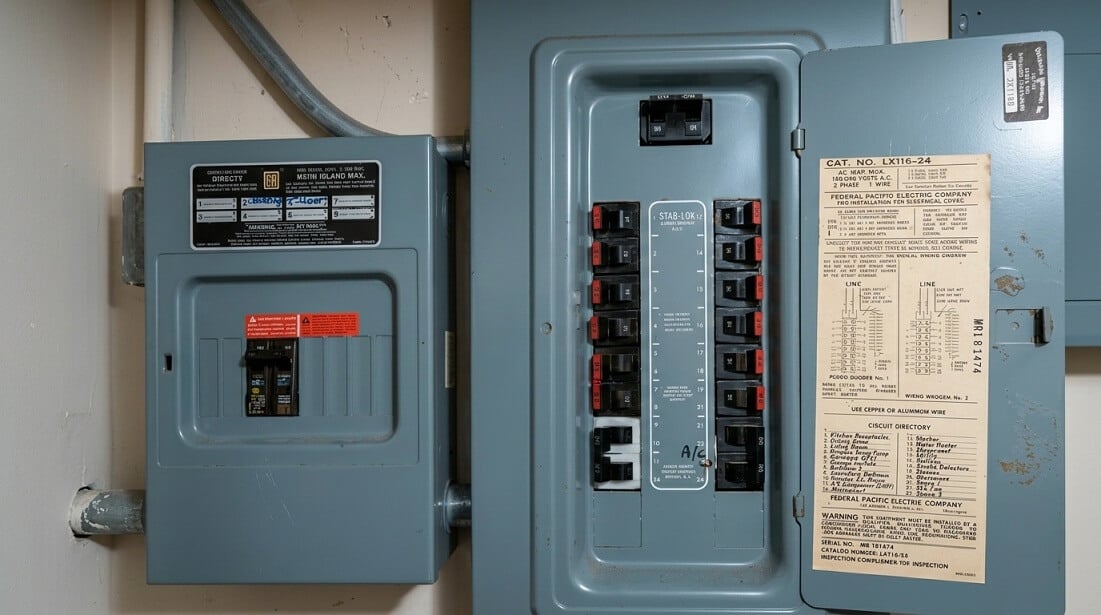 A Federal Pacific Stab Lok electrical panel