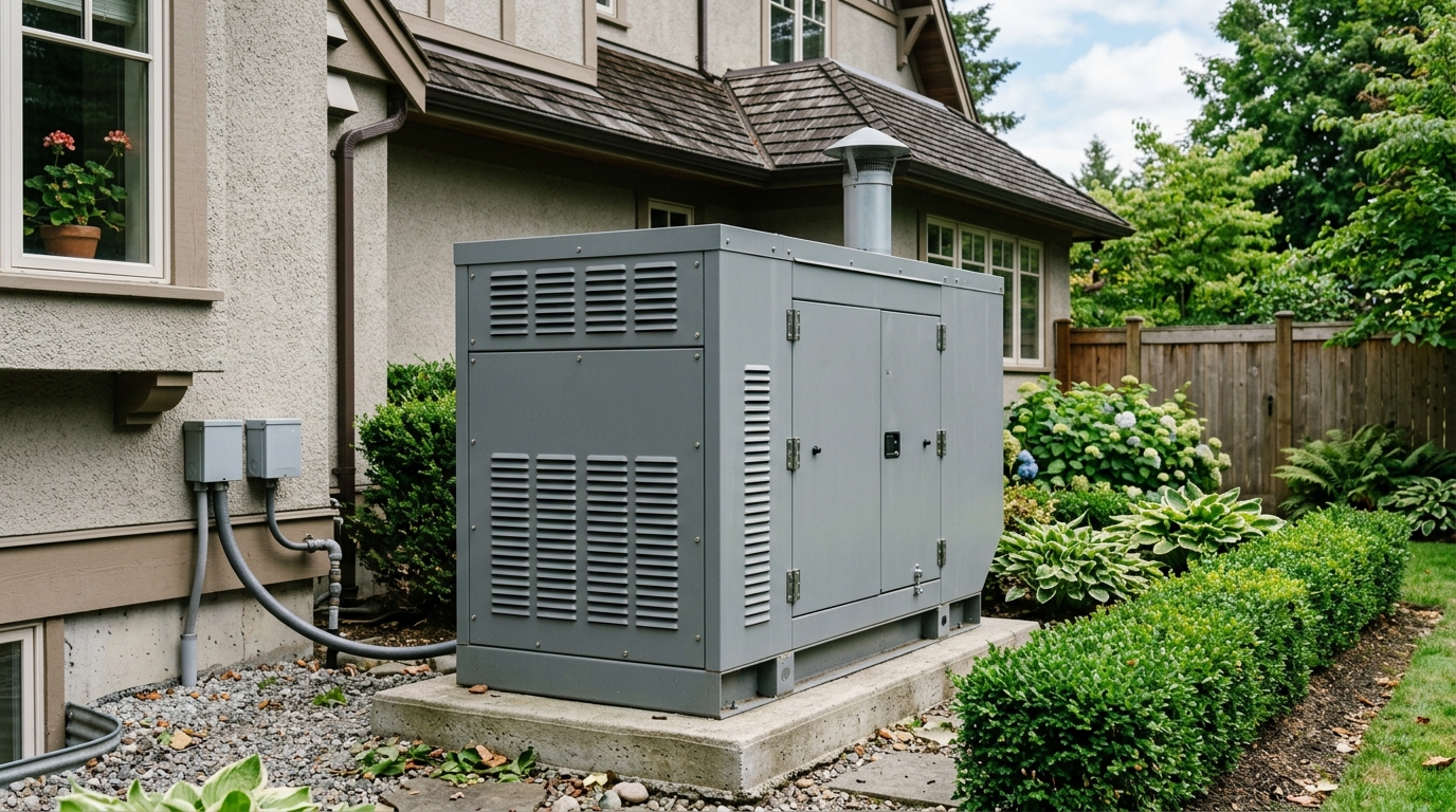 A standby generator installed in a home