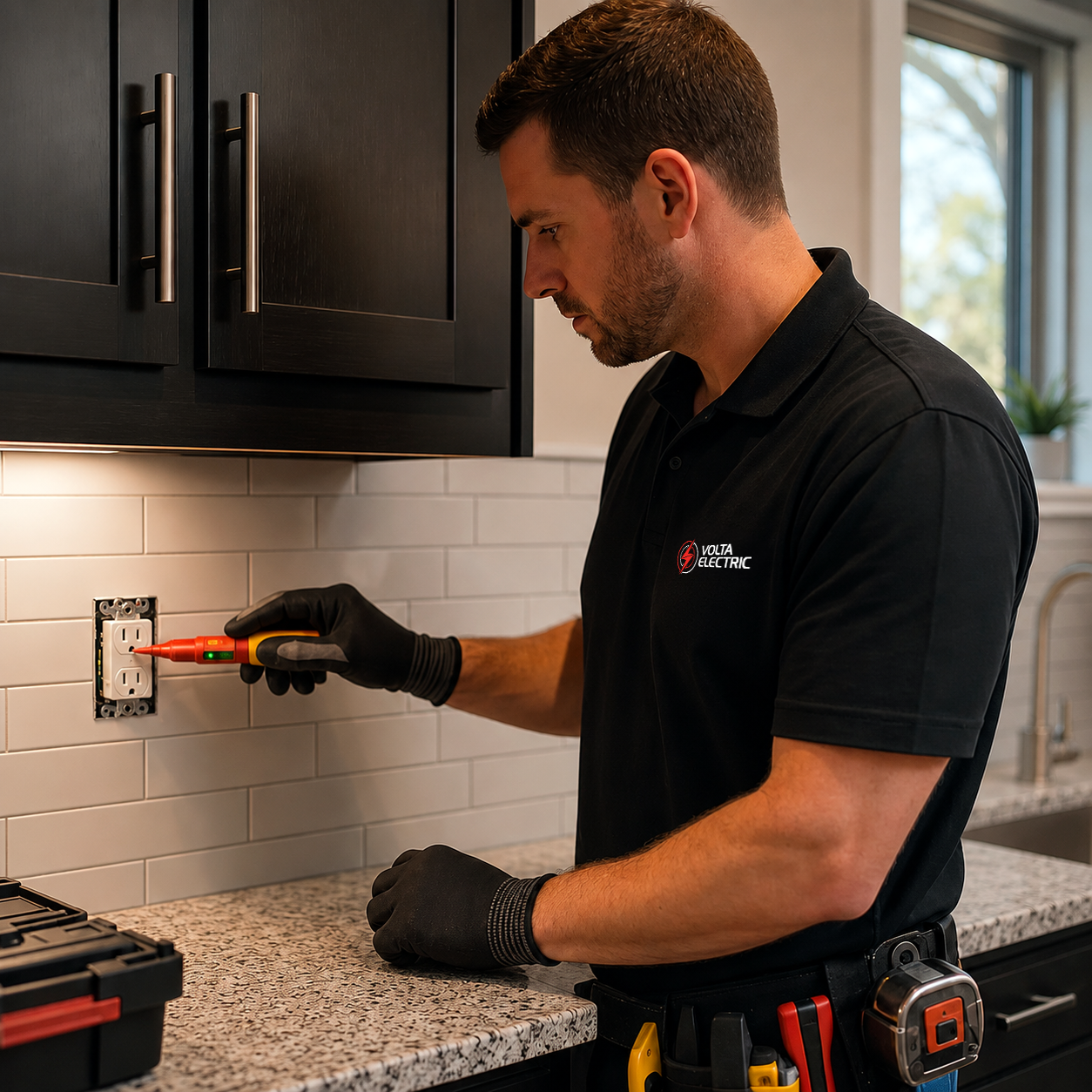 Volta Electric electrician repairing a GFCI outlet