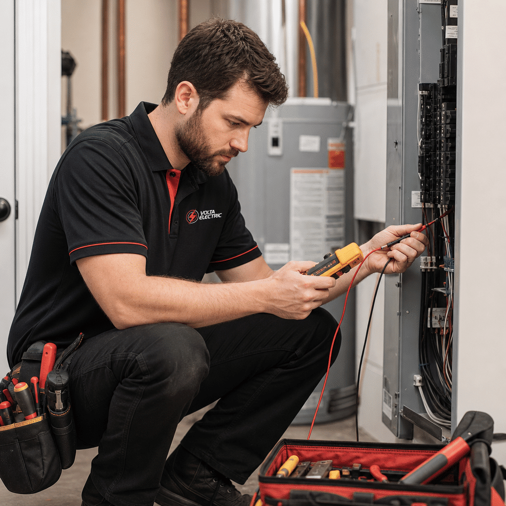 Volta Electric electrician troubleshooting an electrical problem