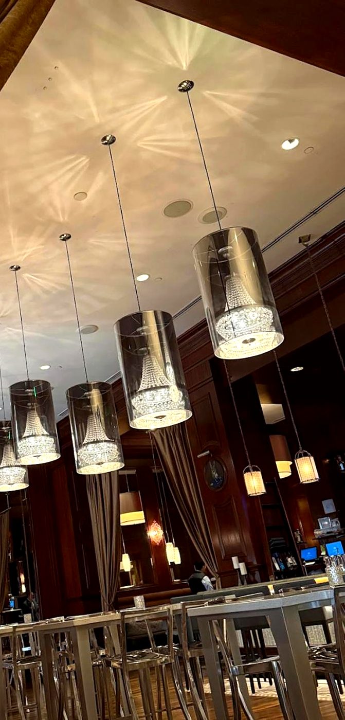 Restaurant pendant lights over the dining area