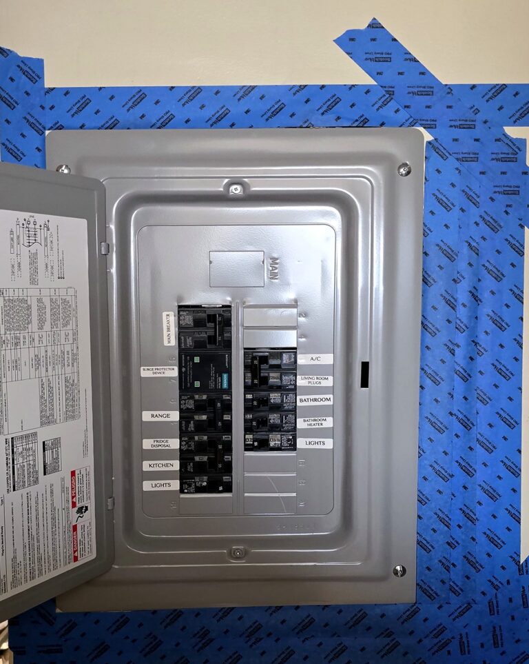New breaker panel with printed circuit labels installed by Volta Electric